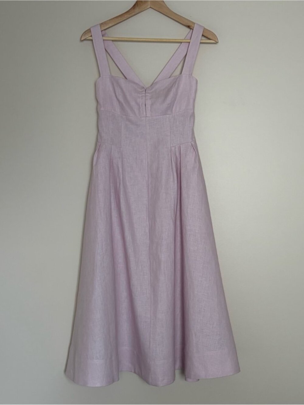 NEW Reformation Roma Midi Linen Dress Cherry Blossom Light Pink | US 0 UK 4 - Picture 6 of 15